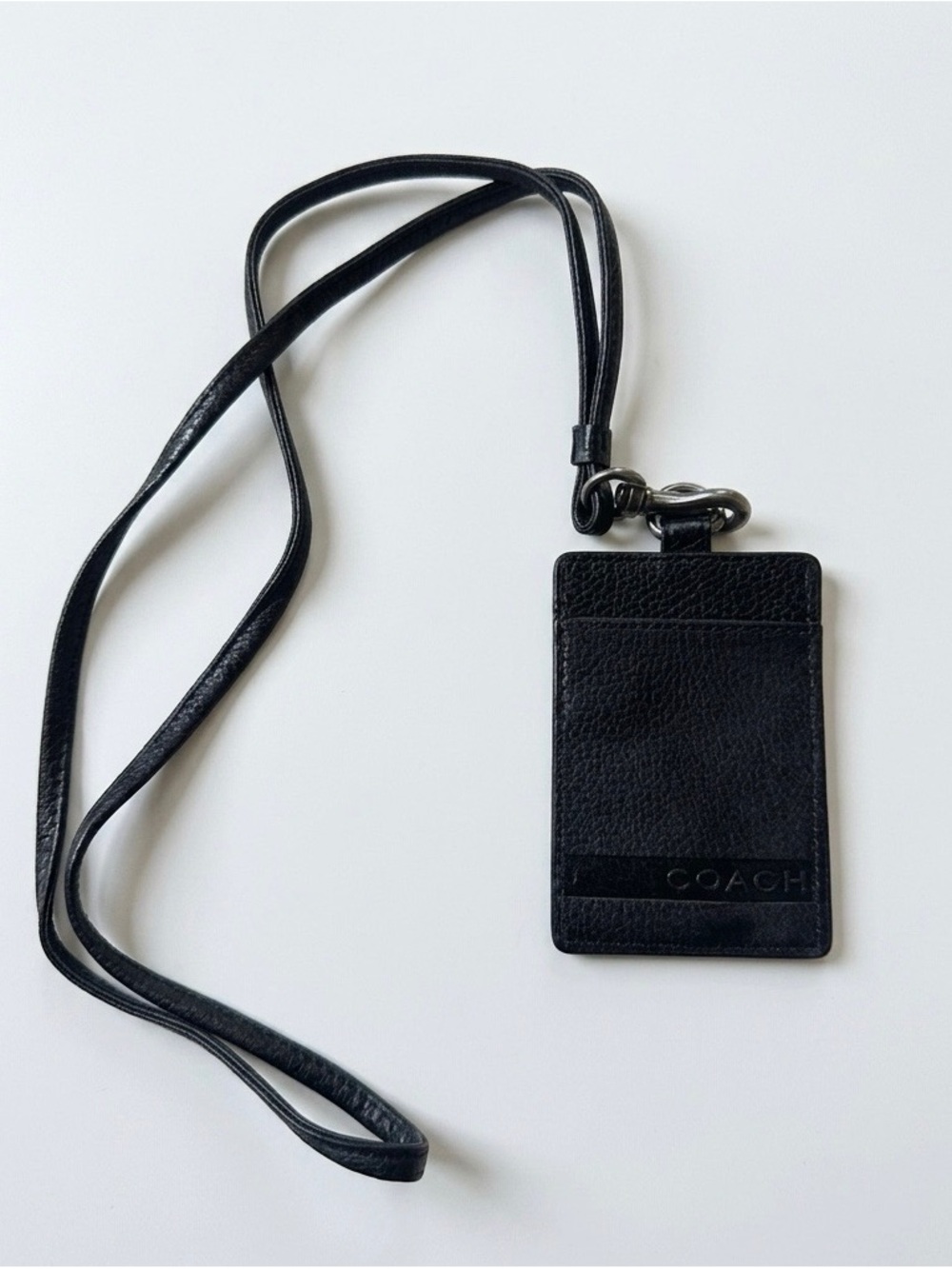 Coach Black Leather ID Lanyard Card Holder